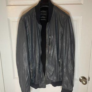 All Saints Charcoal Kino Goat Leather Bomber Jacket